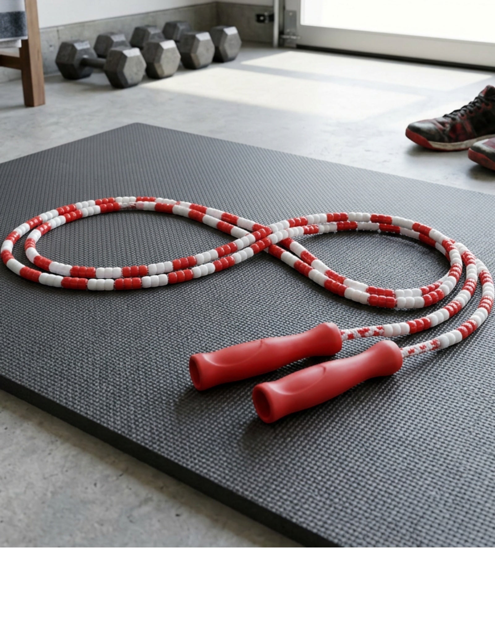 Shadt Beaded Jump Rope White Red 9 ft